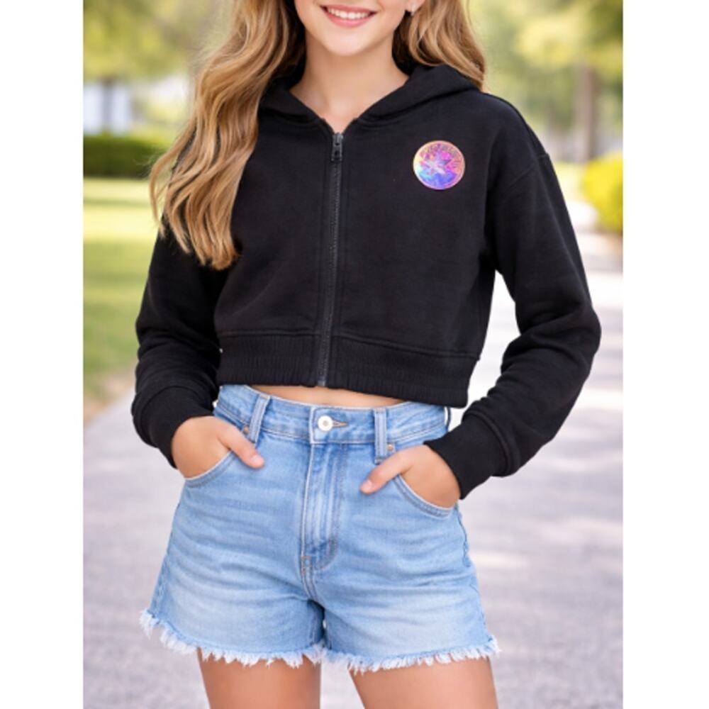 Converse Girls Black Long Sleeve Cropped Hoodie Size M